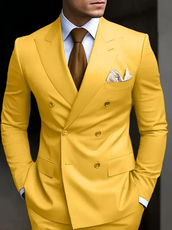 Double Breasted Men's Suits Six-buttons 2 Piece Set Blazer Pant Custom Made Wedding Tuxedos Male Prom Party Suits