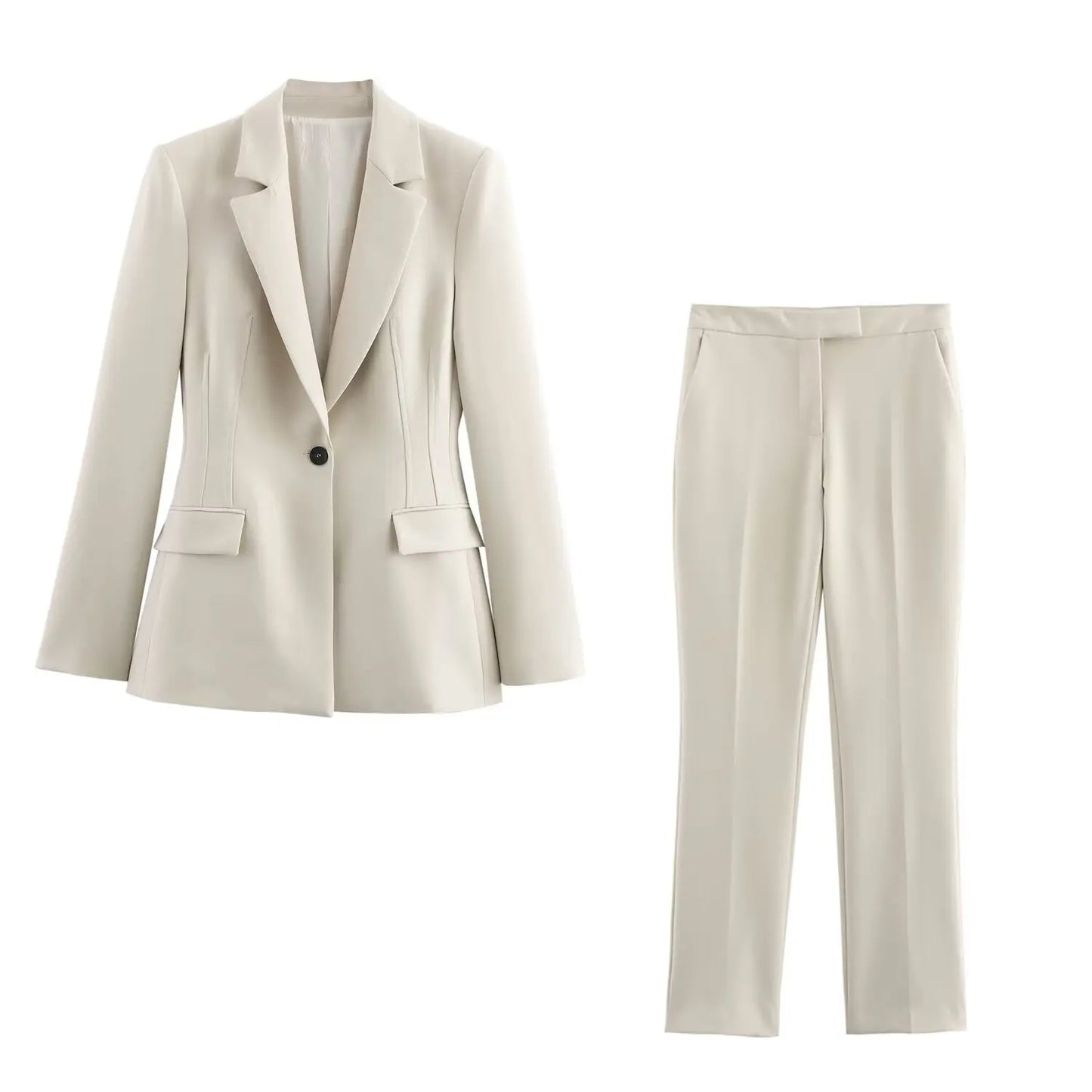 Women's clothing with padded shoulders, slim lapel, long-sleeved casual suit jacket, mid-waist flared pants