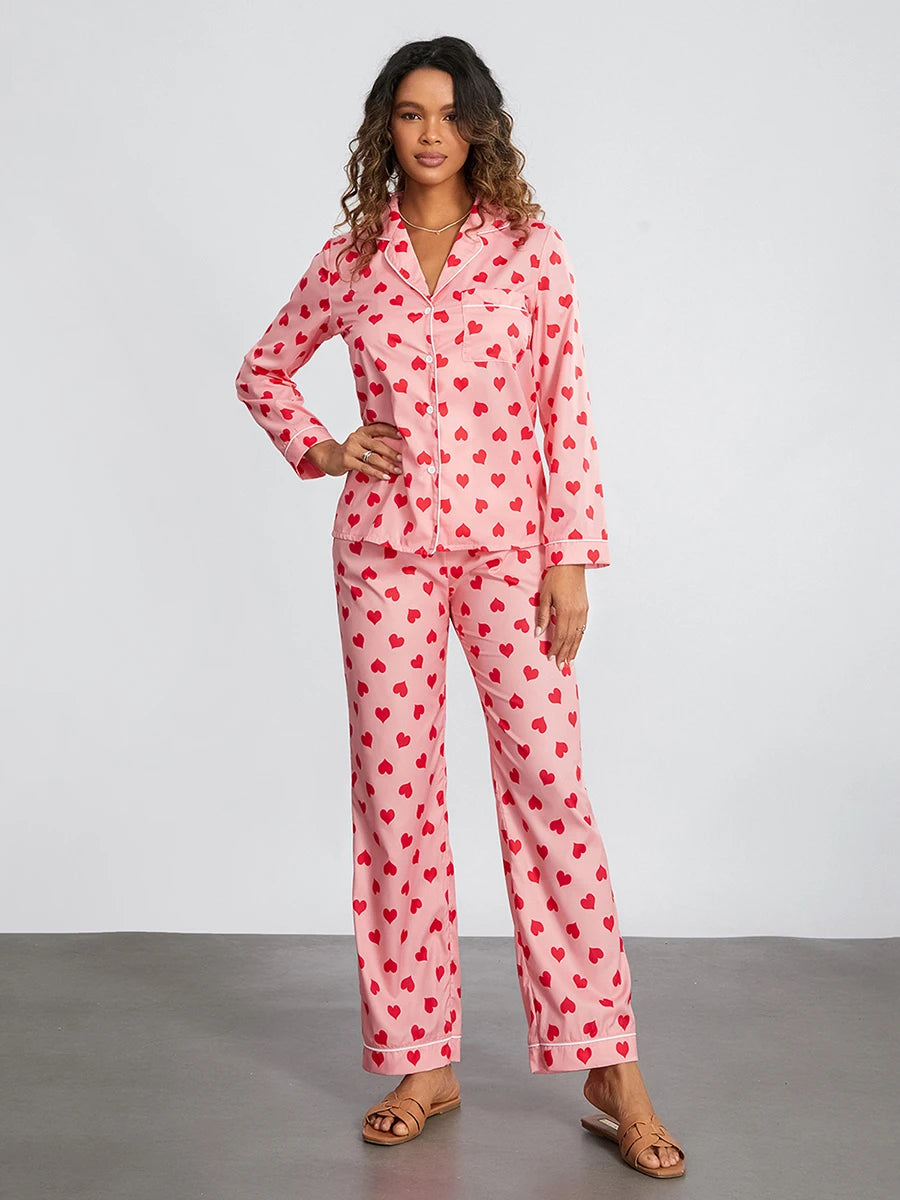 Pajama Set Floral Print Long Sleeve V-Neck Tops with Pants Sleepwear Loungewear Set