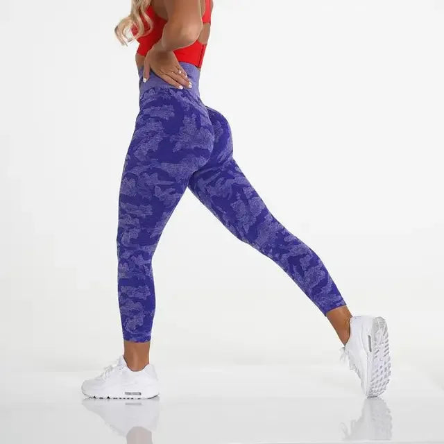 Camo Seamless Leggings Sports High Waist Hip Lifting Tummy Control GYM Fitness Elastic Yoga
