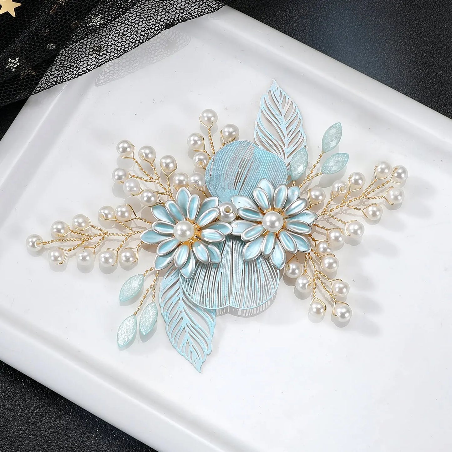 Pink/White/Blue Flower Hair Clips Handmade Pearls Floral Hairpins for Hair Jewelry Elegant Bridesmaids Headdress