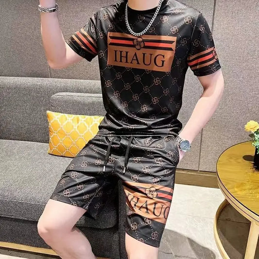 Hot Casual Men's Summer Handsome Loose Trend Fashion Short Sleeve Shorts Sports Quick Drying Fashion Suit