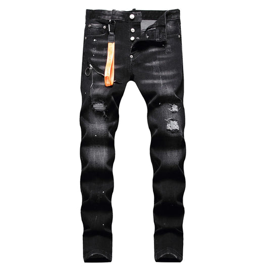 Baggy Jeans Gothic Slim Fit Unisex Cycling Knee Brace Pants Denim Jeans Casual