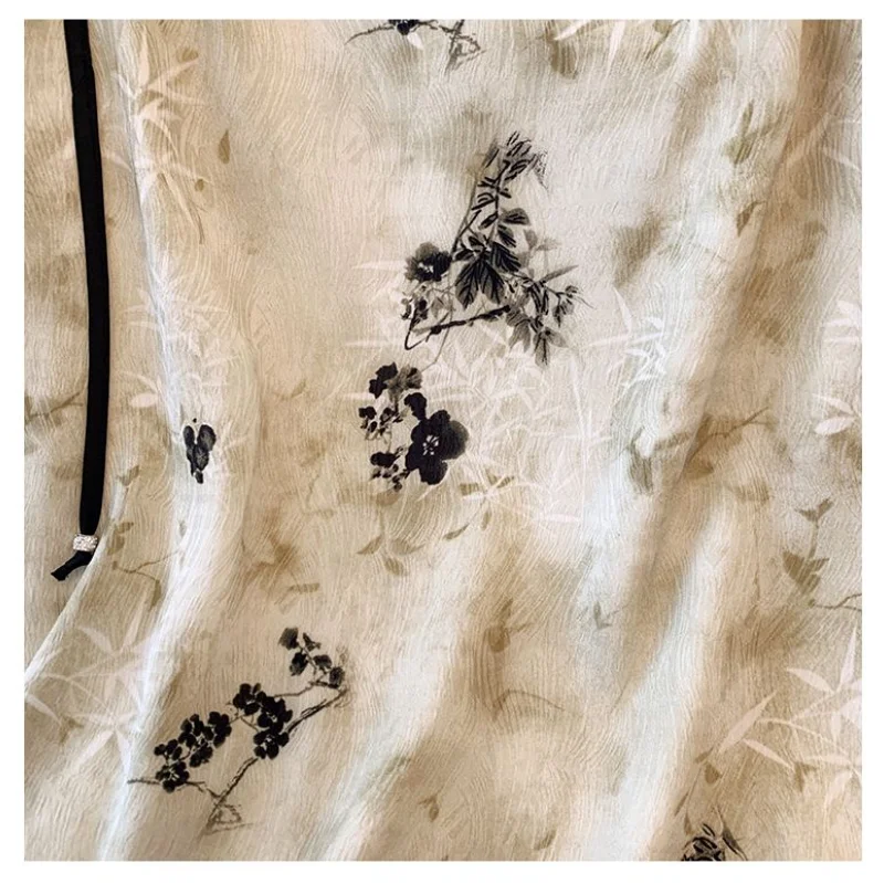 High Waist Zipper Loose Chinese Style Drawstring A-Line  Skirt