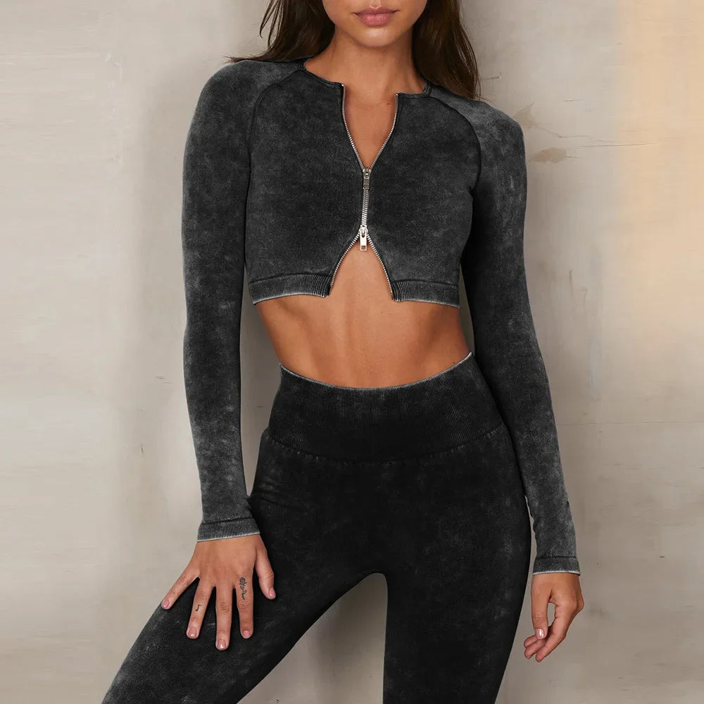 Sport Set Women Seamless Yoga Set Sports Bra Long Sleeve Crop Top Sports Top Gym Leggings  Workout Clothes