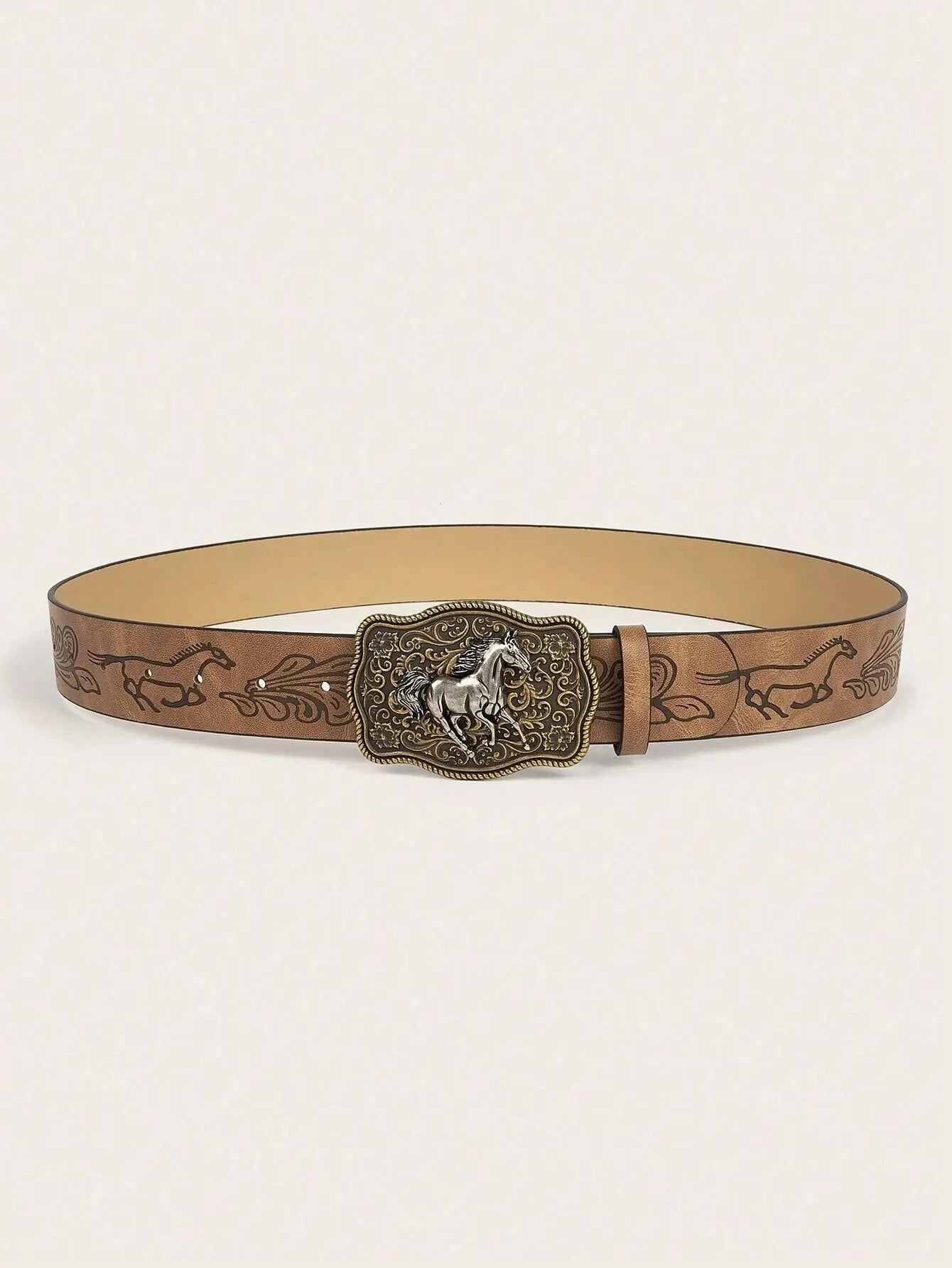 Women's Western Cowgirl Antique Gold Buckle Printed Belt, Suitable For Daily Use