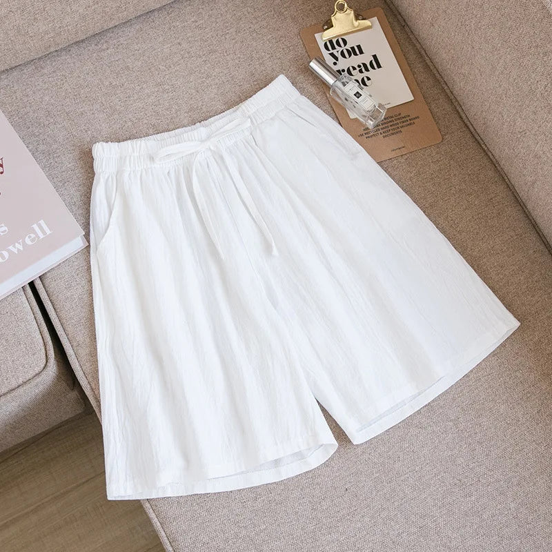 Cotton Shorts, Summer Casual Solid Two Pockets shorts high waist loose shorts  Soft Cool female shorts