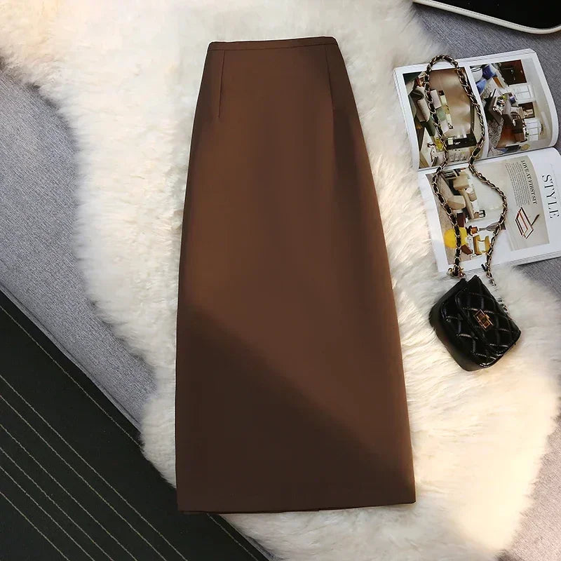 High Waist Drape Suit Long Skirt Zipper