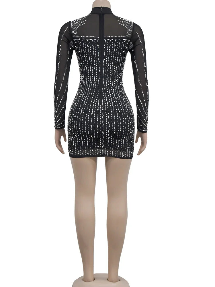Crystal Embellished Fringed Mini Dress Rhinestone