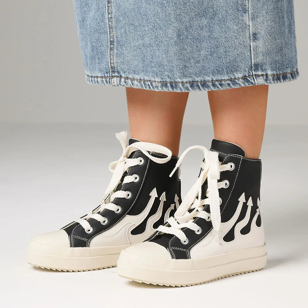 Lace-up  Ankle High Fashion Flame Mixed Colors Thick Bottom Casual Comfortable Sporty Sneakers