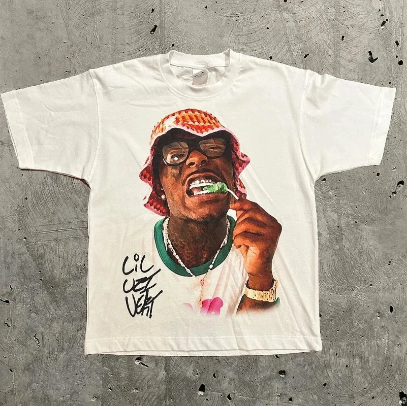 Men's T-Shirt Retro Trend Portrait Print Short Sleeve T-Shirt Y2k Gothic  Hip Hop Couple Casual Loose T Shirt Summer Top