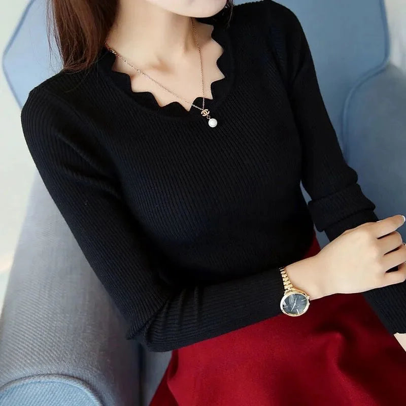 Fashion Long Sleeve Elegant O-neck Women Sweater Autumn Solid  Knitted Tops Winter Casual Pullover Jumper