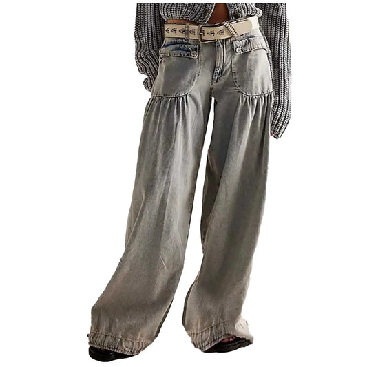Low Waist Wide Legs Jeans Woman Streetwear American Vintage Denim Pants Female Casual Washed Straight