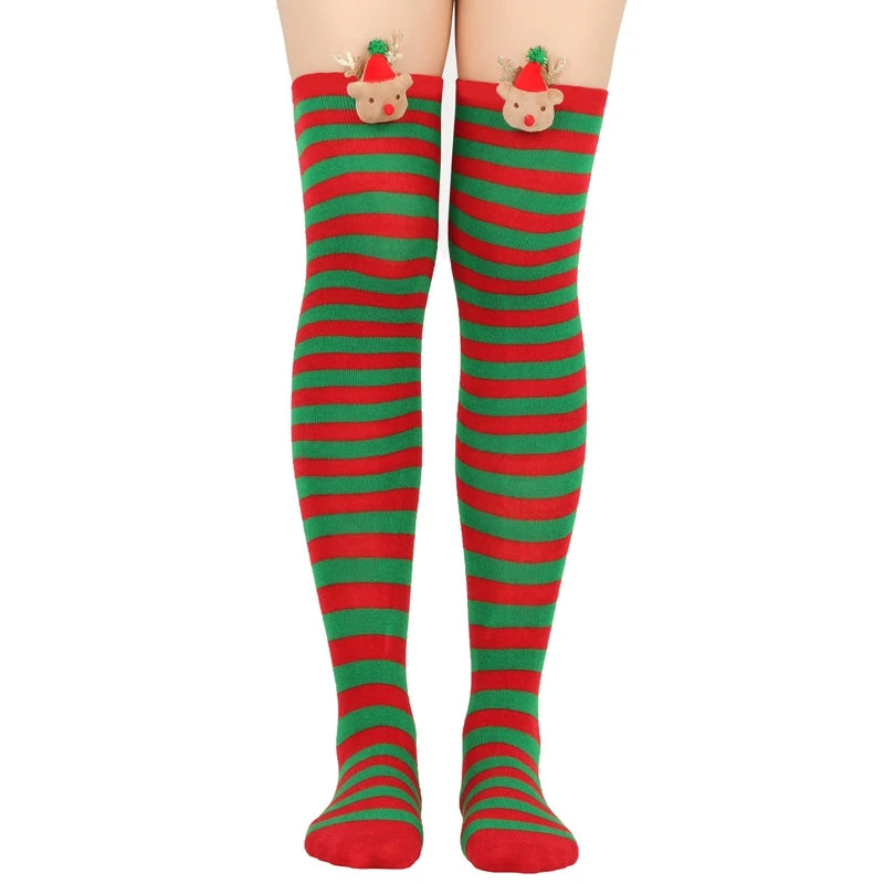 Cozy Winter Knit Sweater Reindeer Pattern thigh high socks
