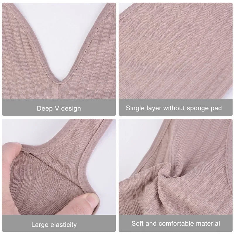 Deep V neck Bra  Seamless Bras Wire Free Unlined Low Back
