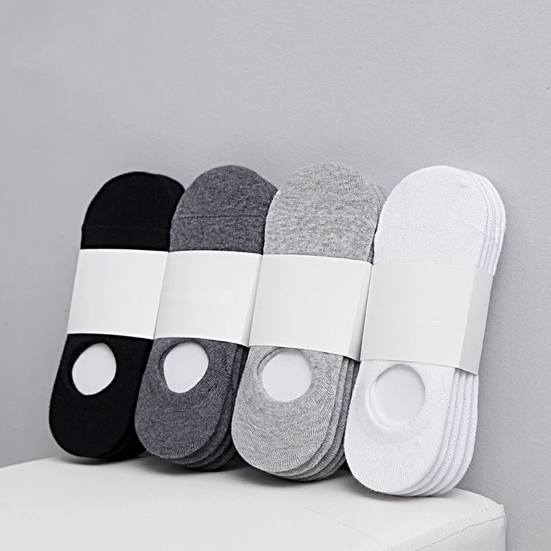 5Pair / Lot Fashion Happy Men Boat Socks Summer Autumn Non-slip Silicone Invisible Cotton Socks Male Ankle Sock Slippers