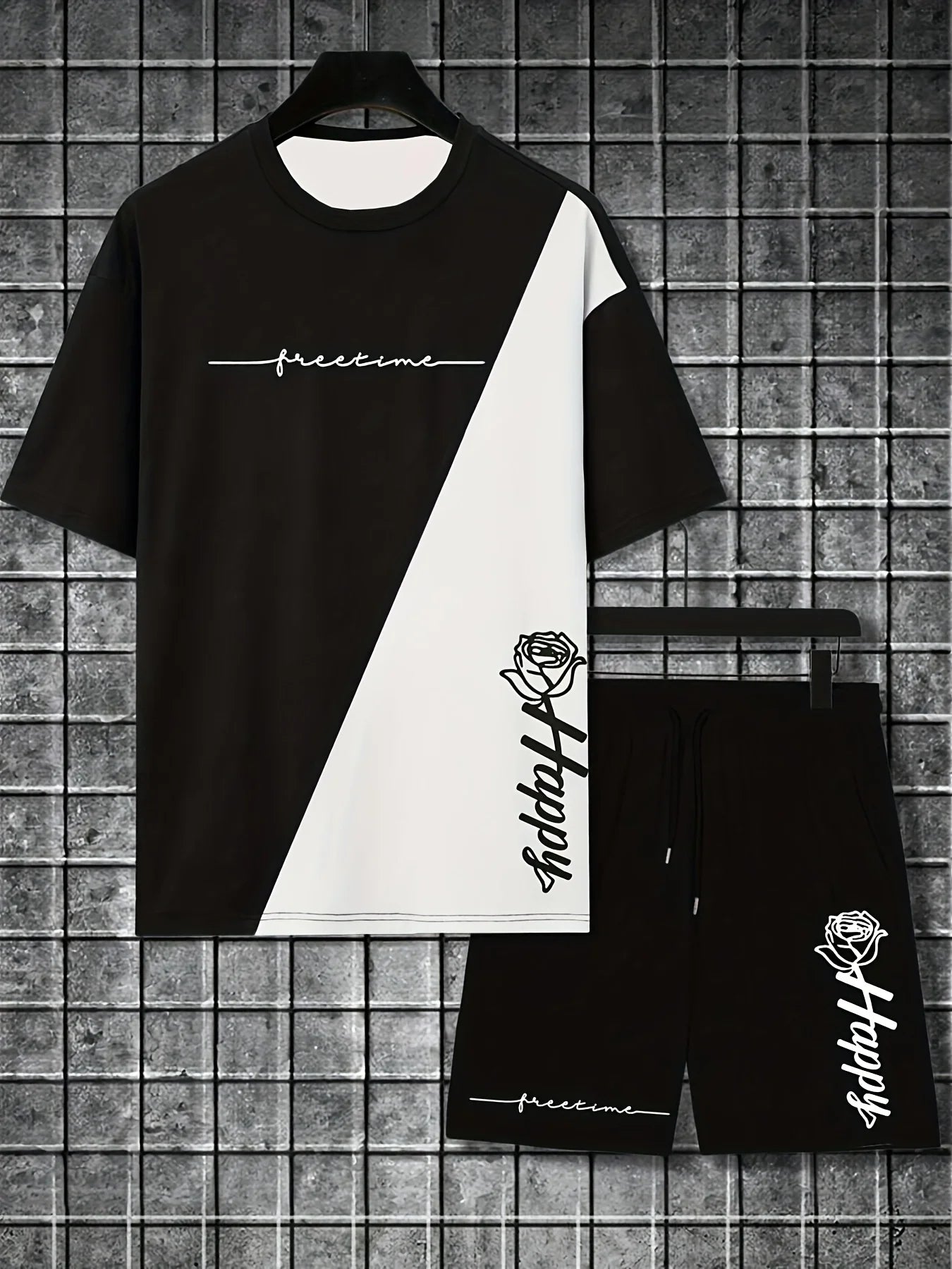 Men's T-Shirt Basic Print T-Shirt Casual Summer Short Sleeve Shirt Top and Drawstring Shorts Set