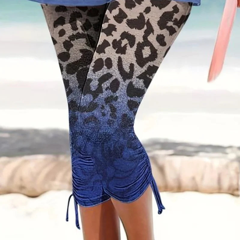 Comfortable and Casual Leopard Printed Drawstring Capris Leggings