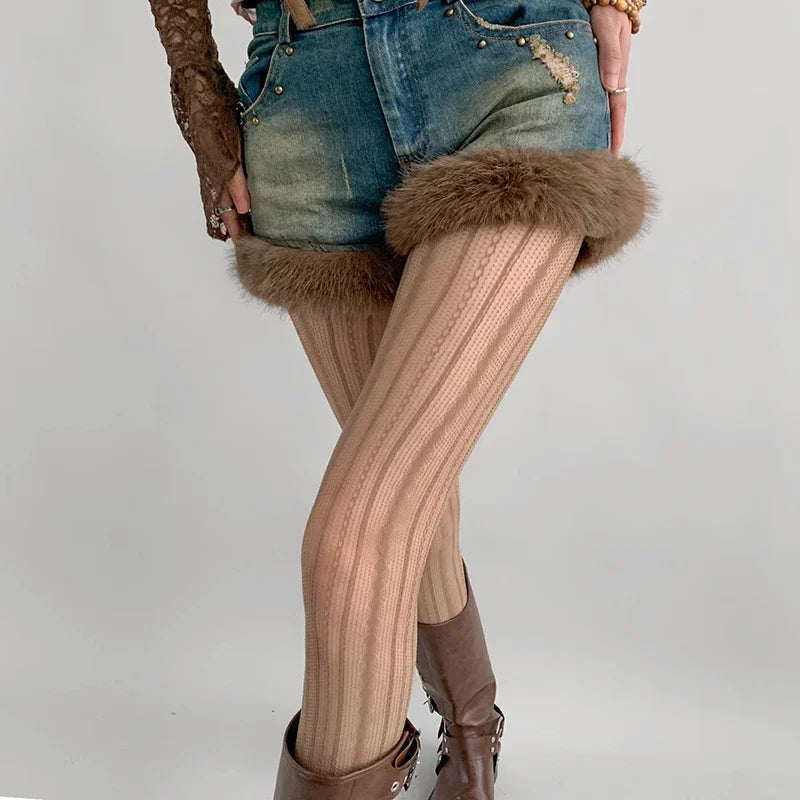 Women's Fishnet Tights Sexy Geometric Striped Pantyhose Rattan Mesh Lace Gothic Cute Seamless Fishnet Legging