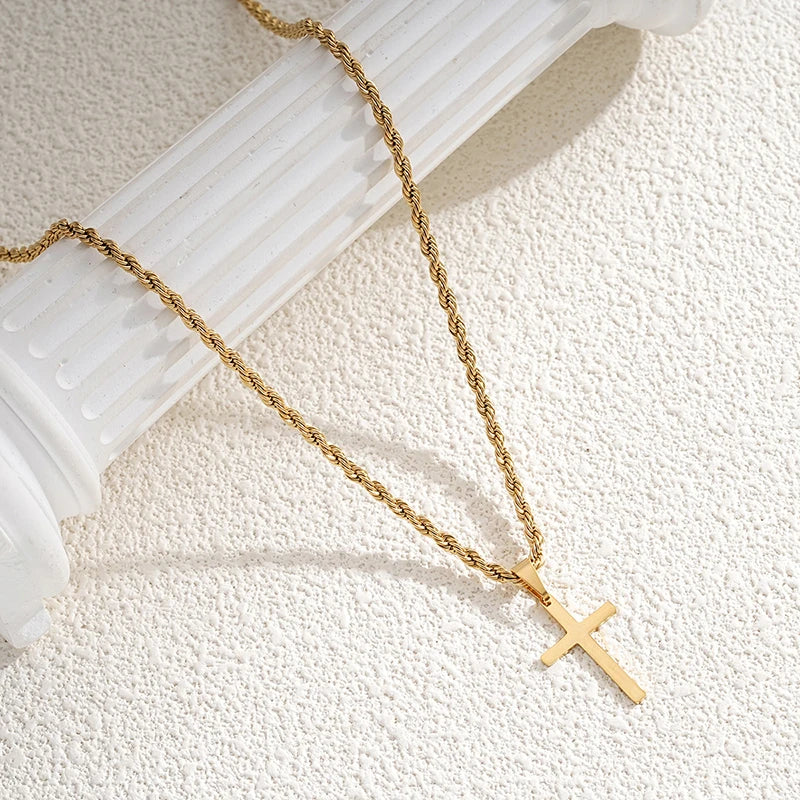 Stainless Steel Cross Pendant Necklace for Men Women Minimalist Gold Color Jewelry Male Female Necklaces Chokers Gifts