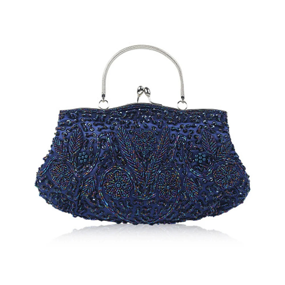 Women's Handbag Floral Designer Evening Bag Beaded Sequin Design Vintage Kissing Lock Satin Purse Bag Wedding Party Clutch Bags