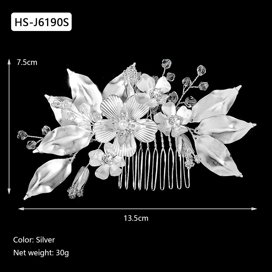 Silver Color Rhinestone Hair Comb Pearl Crystal Hair Accessories Ornament Prom Bridal Flower Headpiece Jewelry