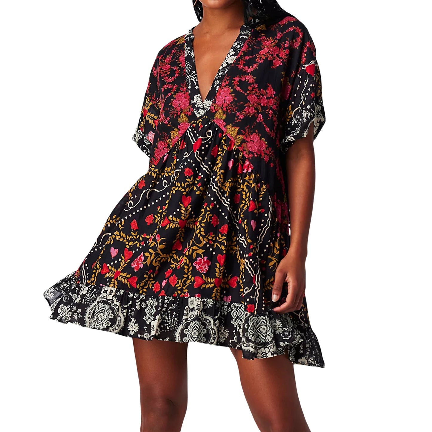 Women s Sleeveless Dress with Ruffle Hem in Tropical Print Summer Boho Beach Dress with Pockets
