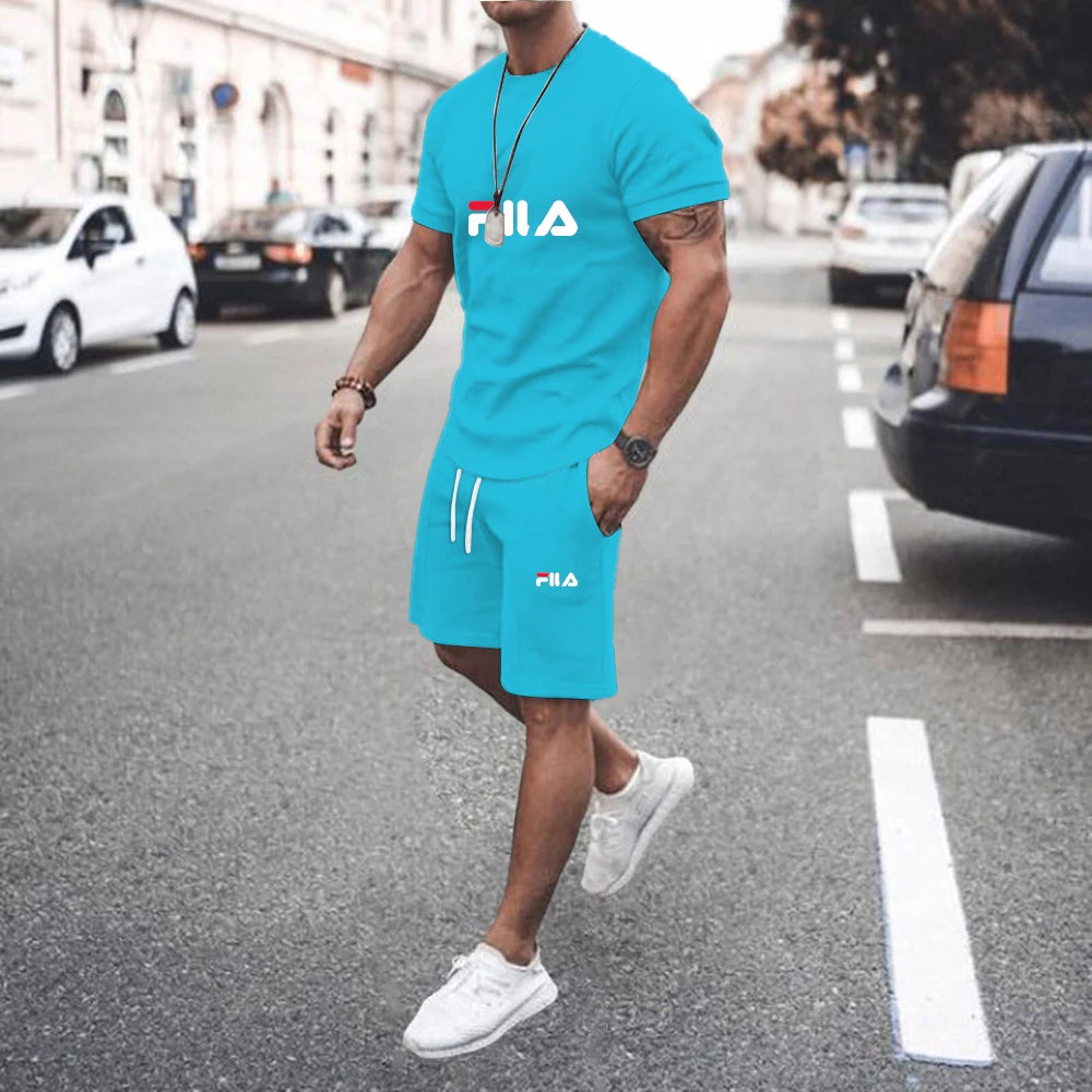 Summer Casual Men's Short Sleeve Set, Two Piece T-shirt + Shorts  Pattern Men's Street Wear, US sizes clothes
