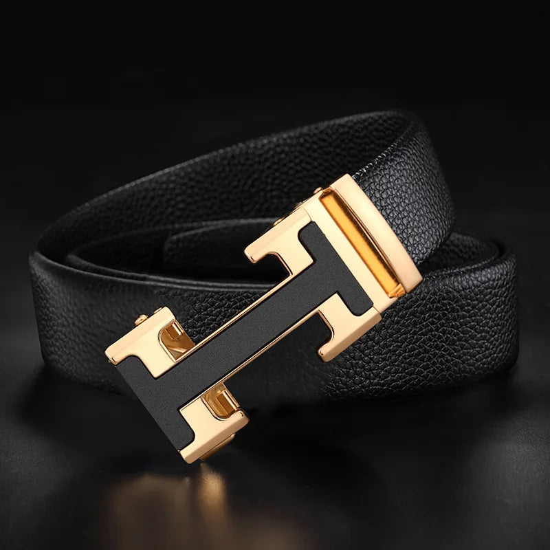 Luxury Vintage H Automatic Buckle Belt High Quality Alloy Designer Buckle Genuine Real Leather