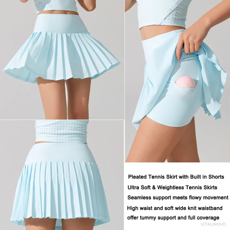 Pleated Tennis Skirt for Women with Pocket Shorts Women's High Waisted Lightweight Athletic Golf Tennis Skorts Skirts Flowy