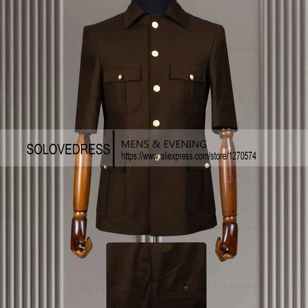 2 Piece Lapel  Short Sleeves with 4 Real Pockets Single Breasted Slim Fit Summer Suits