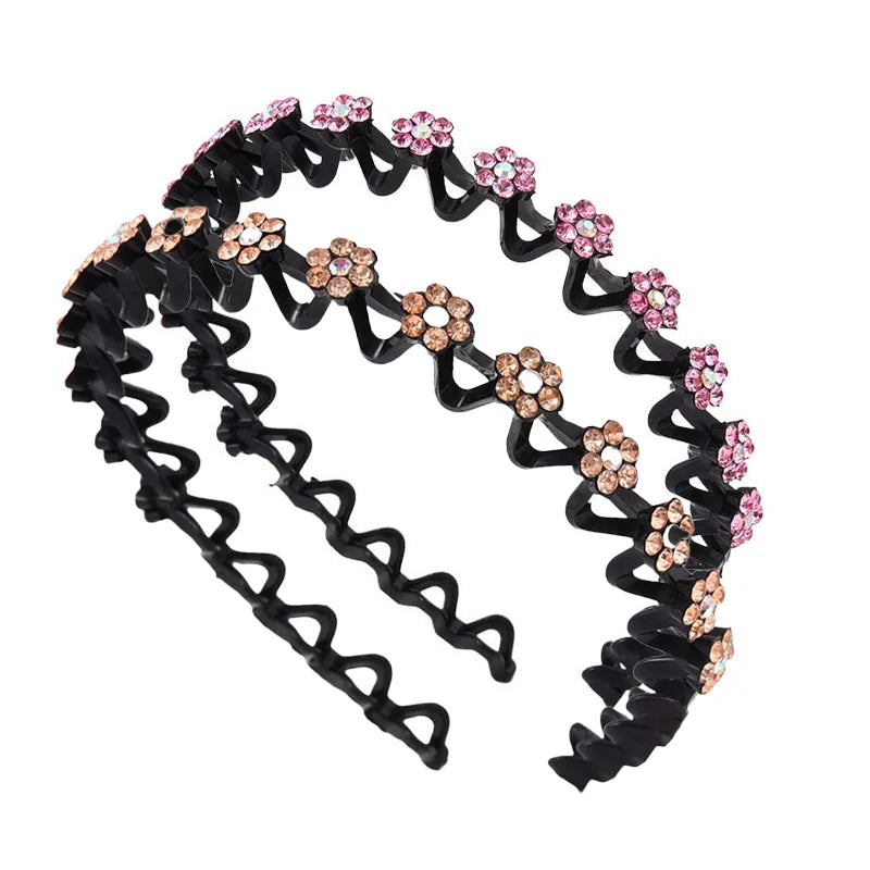 Non-slip Rhinestone Headbands Solid Wave Hairbands for Women Bezel Fashion Hair Hoop Ladies Boutique Hair Accessories