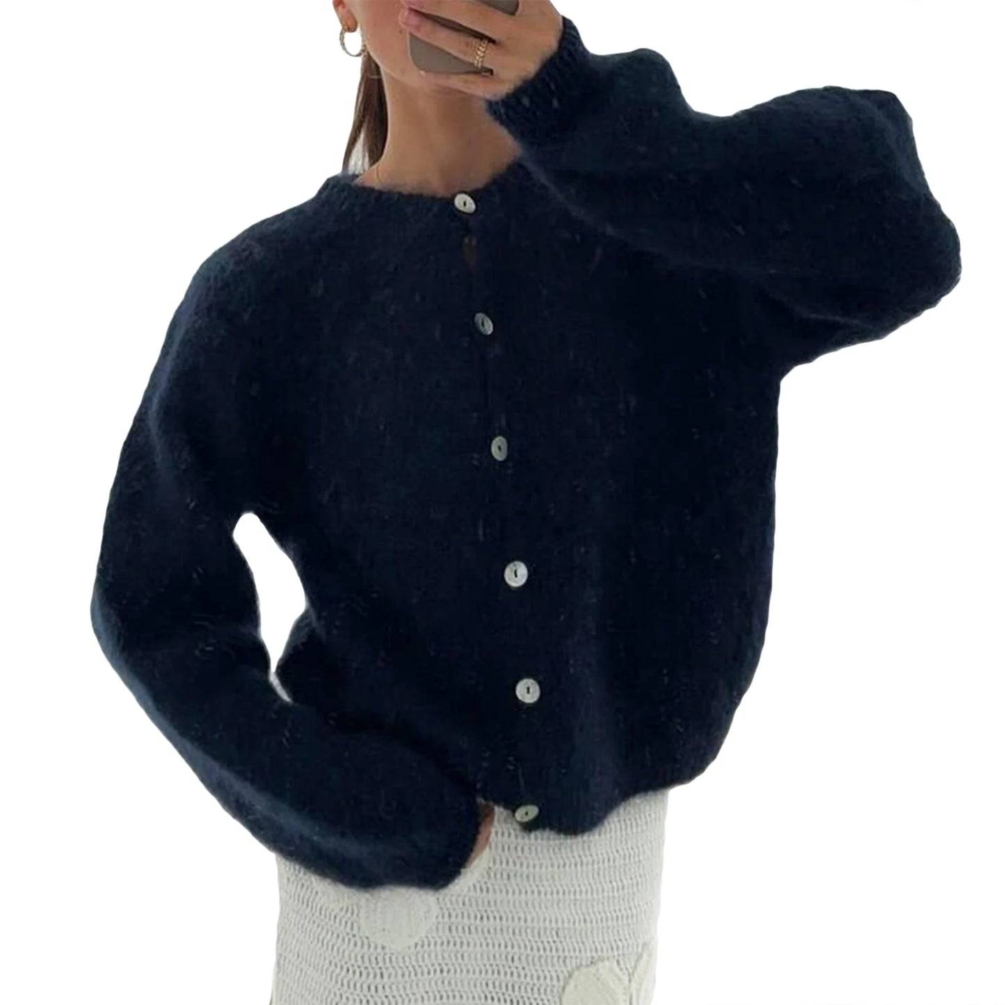 V-Neck Button Up Cardigans Cozy Lightweight Knit Sweaters with Pockets