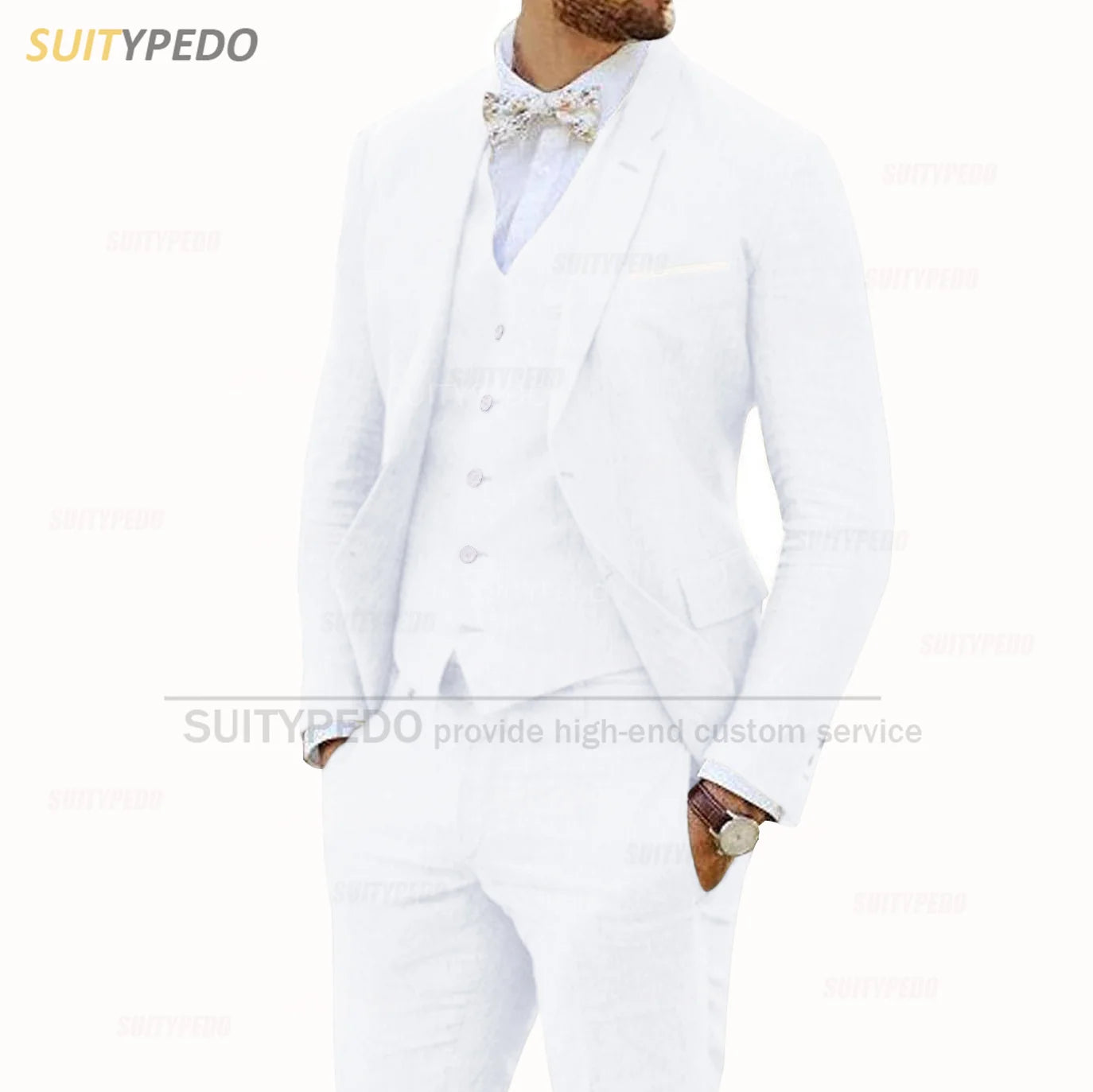 Linen Suits for Men 3 Pieces Casual Slim Fit Suit Blazer Vest Pants Set Formal Prom Wedding Tuxedos for Groomsmen Best Man