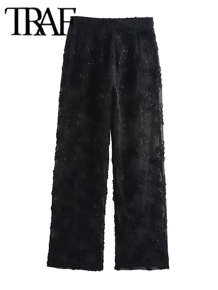 Sequin Pants Sets For Women 2 Pieces Fashion Translucent Blazer Coat Women's Suit Elegant Two Piece Women's Outfit