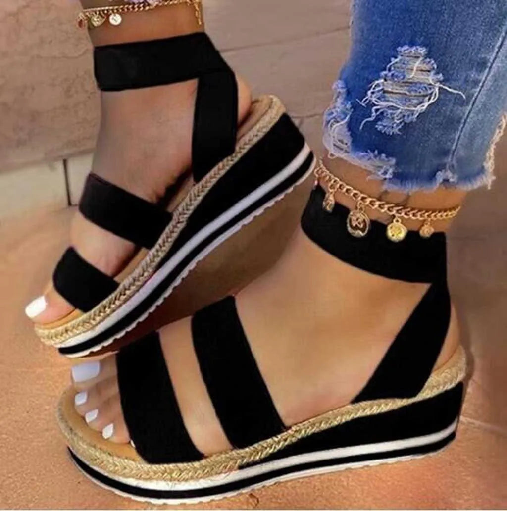 Sandals Women's Comfortable Platform Elastic Band Fish Mouth Open Toe Wedge Heel Slippers