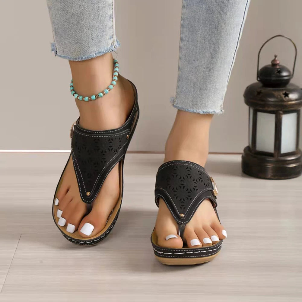Women Orthopedic Sandals Casual Wedge Sandals Breathable Thick Sole Beach Shoes Comfortable Clip Toe Sandals for Outdoor Travel