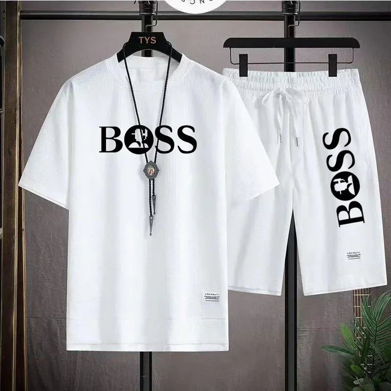 Men's luxury sportswear set casual fitness T-shirt and shorts 2-piece set with short sleeves summer