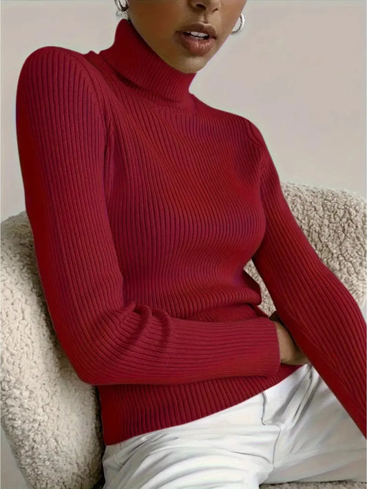 Elegant Style Simplicity High Collar Solid Color Regular Sleeve Sweater Pullover