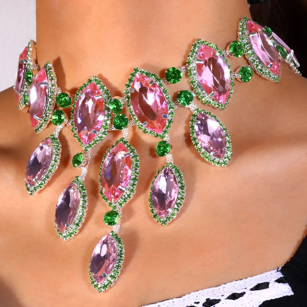 Rhinestone Geometric Necklace Luxury  Accessories Large Crystal Exaggerated Necklace