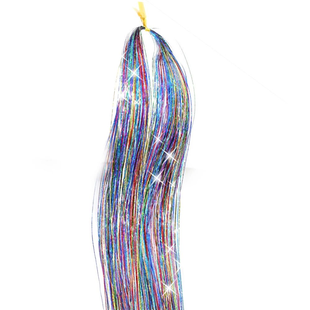 36/48inch Synthetic Sparkle Hair Tinsel Rainbow Colored Strands  Headwear Hair binge Hair Laser False Hair Extensions Decor