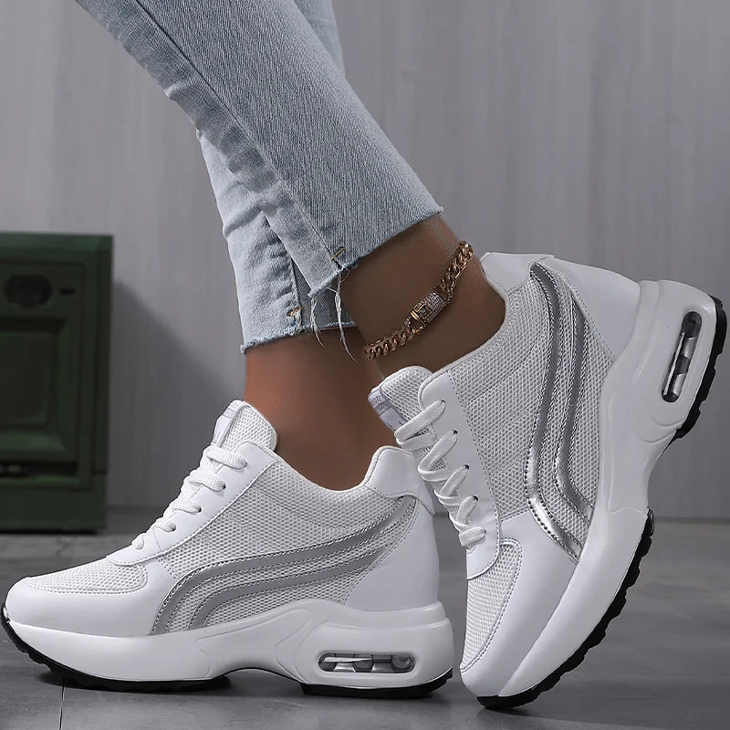 Women Air Cushion Sneakers Mesh White Running Sport Shoes Outdoor Shoes Heightening 8cm Female Casual Walking Shoes