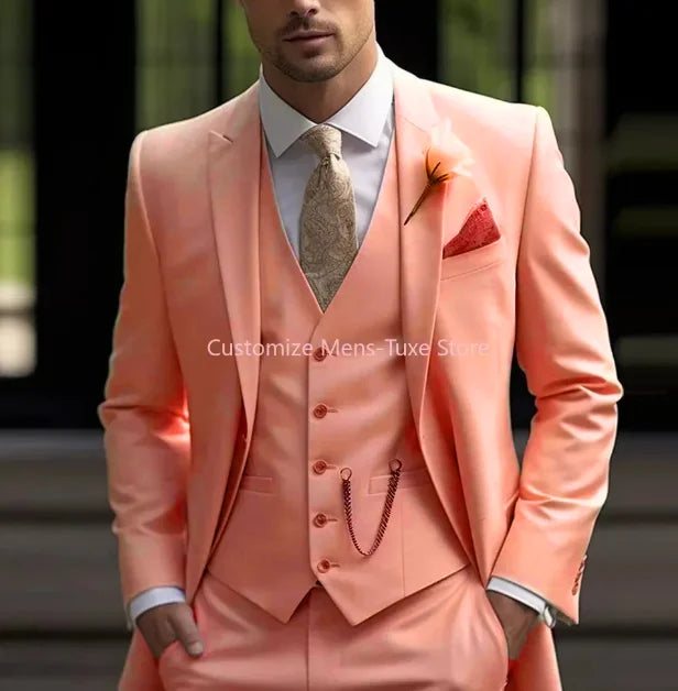Men Business suits Tuxedos Formal 3 Piece Set Jacket Vest Pants Single Breasted Groom Groomsman Prom Wedding Party