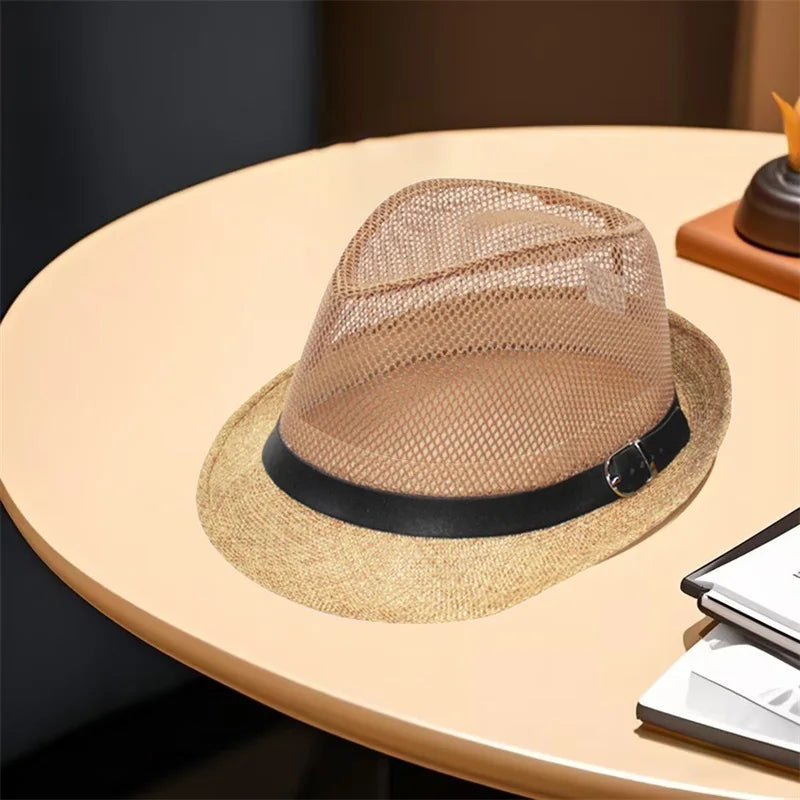 Men s Classic Straw Panama Hat with Wide Brim and Breathable Design for Summer Beach Vacation Lightweight Sun Hat