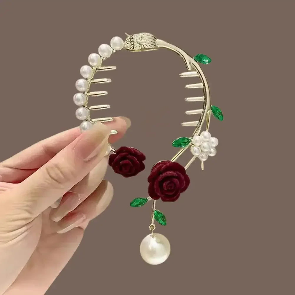 Flower Tassel Hair Clip Women Ladies Butterfly Rhinestone Pearl Metal Hair Claw Round Bun Ponytail Holder Hair Accessories
