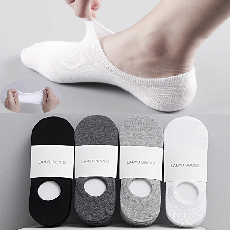 5Pair / Lot Fashion Happy Men Boat Socks Summer Autumn Non-slip Silicone Invisible Cotton Socks Male Ankle Sock Slippers