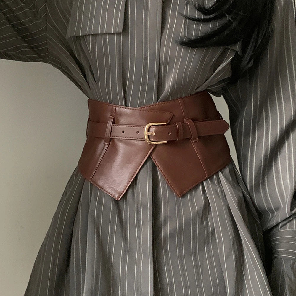 Hot Pin Buckle Wide Belts Retro Waist  PU Leather Corset