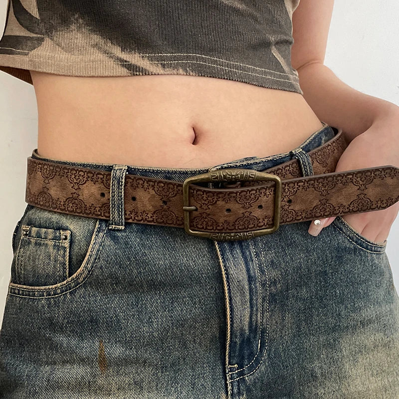Retro  Belt WOMEN'S New National Wind Belt with Jeans Belt Senior Sense of Brown