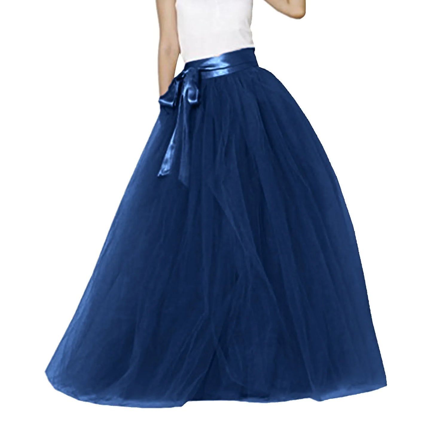 Women's Mesh Maxi Skirt Elastic High Waist Large Swing Long Skirt A Line Belt