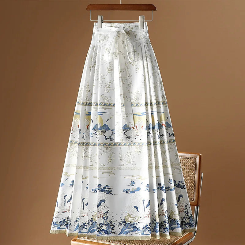 Vintage Maxi Chinese Style Horse Face Skirts  Pleated